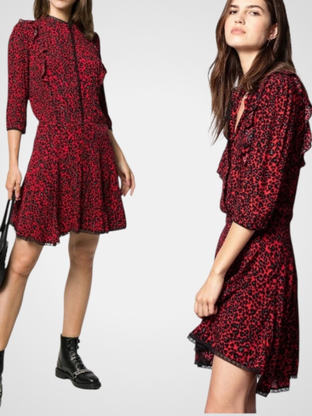 EUC Zadig & Voltaire Remo Dress Red Leopard Size Small